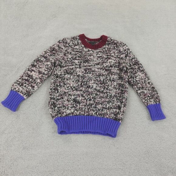 J Crew Sweater Womens Small Marled Knit Black White Color Block Wool Retro 80s - Picture 1 of 16